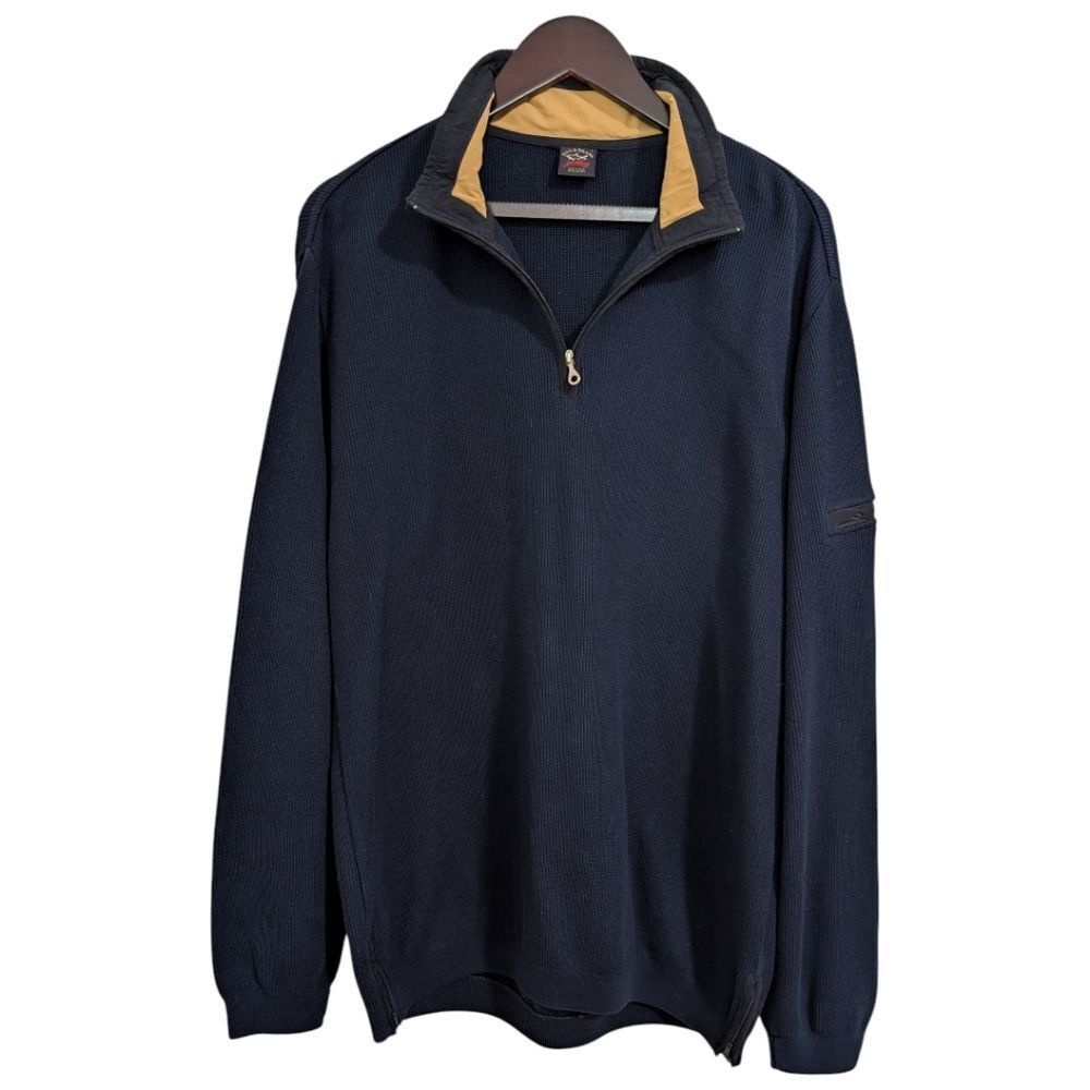 Paul & Shark Navy Zip-Up Sweater with Tan Collar Accent